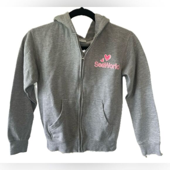 SeaWorld Girls Graphic Be(YOU)Tiful Full Zip Up Pockets Hoodie Jersey Jacket L - Picture 1 of 8
